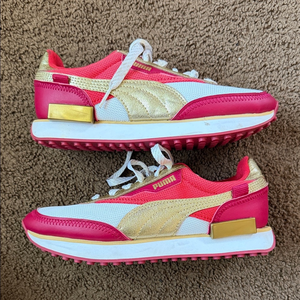 Puma Pink, Gold & White Low-Top Sneakers